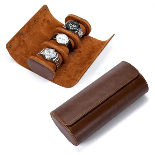 VINBAGGE Uhrenbox für Herren, Rolle, Reiseetui, 3 Uhren, Organizer, Aufbewahrung für Uhren, Schmuckbox, 3 Fächer, tragbar, Uhrenbox