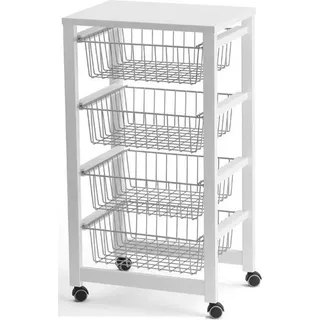 ARIT - Küchenwagen GINGERONE BIANCO – Servierwagen mit Körben, Massivholz Buche,  Italy - Farbe: Weiß lackiert - Arredamenti Italia