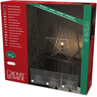 Konstsmide 3552-300 Silberfarbener Metallstern / für Innen (IP20) / 230V Innen / ohne Leuchtmittel / mit an/aus Schalter / E14 Lampenhalterung / schwarzes Kabel