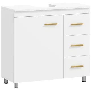 Homcom Waschbeckenunterschrank mit Schrankfach, 3 Schublade Weiß , Holzwerkstoff , 70x65x30 cm , Badezimmer, Badmöbel, Waschbeckenunterschränke