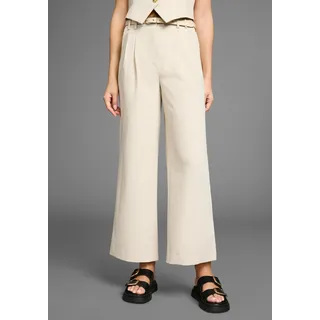 Bundfaltenhose LAURA SCOTT, Damen, Gr. 38, N-Gr, beige, Web, Obermaterial: 80% Polyester, 16% Viskose, 4% Elasthan, unifarben, figurumspielend knöchelfrei, Hosen Bundfaltenhose, mit weitem Bein