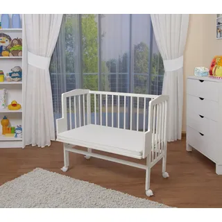 WALDIN Baby Beistellbett mit Matratze, höhen-verstellbar,Weiß lackiert - Weiß