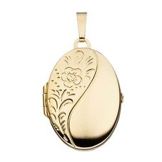 SIGO Medaillon oval Blumen 925 Sterling Silber gold vergoldet Anhänger zum Öffnen