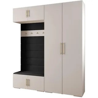 Abiks Möbel Garderoben-Set 236,7/200/47 , Weiß, Schwarz, Goldfarben , Holz , Nachbildung , 10 Fächer , 200x236.7x47 cm , Garderobe, Garderoben-Sets & Garderoben-Serien, Garderoben-Sets