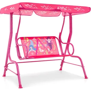 COSTWAY Kinder Hollywoodschaukel, 2-Sitzer Kinderschaukel mit verstellbarem Sonnendach & Sicherheitsgurten, Gartenschaukel für Kinder Rosa - Rosa