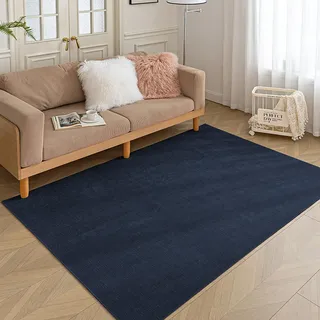 HARESLE Teppich Wohnzimmer Kurzflor-60x90cm Teppich Klein Teppiche Schlafzimmer, Chenille Kinderzimmer Teppiche Waschbar, Dünn rutschfeste Tepich für Küche Bettvorleger Wohnzimmerteppich(Marineblau)