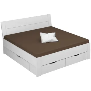 Xora Stauraumbett , Weiß , Holzwerkstoff , 4 Schubladen , 160x200 cm , Blauer Engel, Goldenes M, Made in Germany , Lattenrosthöhe individuell einstellbar, in verschiedenen Holzdekoren erhältlich, mit Schubkästen, in verschiedenen Größen erhältlich , Babymöbel & Kindermöbel, Kinderzimmer & Jugendzimmer, Kinderbetten, Kinderbetten & Jugendbetten