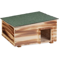 Relaxdays Igelhaus, geflammtes Holz, Igelhotel Boden, 2 Kammern, Winterquartier Igel, Garten, HBT 21,5x40x40 cm, braun