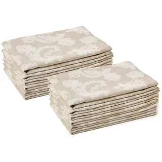 Encasa XO Jacquard Stoffservietten Baumwolle 45x45 cm Beige | 2-Ton Chambray Baumwolle | Elegantes Jacquard Blumenmuster | Farbecht & Strapazierfähig | Waschbar | Set von 12