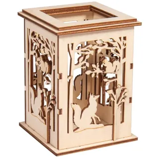 Rayher Holz Tischlaterne Wald, 8,5 x 8,5 x11,7 cm, Holzbausatz 15tlg, kleines Windlicht, für LED-Teelichter, Laterne, Holz FSC zertifiziert, 64032505, Natur