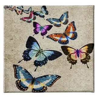 Homemania HM20KNV60x60-171 Schmetterlings-Tafel mit Tiermotiven für Wohnzimmer, Schlafzimmer, Mehrfarbig, Polyester, Holz, 60 x 3 x 60 cm