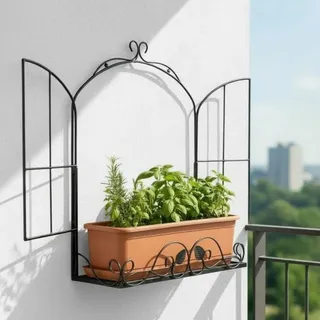DanDiBo Kräuterregal Outdoor Balkon Wand Fenster Wandregal Wetterfest Schwarz Metall 50 cm Hängend Balkonregal Gewürzregal Pflazenregal Wandkorb - Schwarz