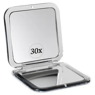 Mirrorvana Zusammenklappbarer Reisespiegel mit 30 Fach Vergrößerung – Kleiner Spiegel zum Schminken auf Reisen – 8,4 cm Mini Quadrat, Klappbar Kosmetikspiegel (Schwarz) - 30X Square Compact Mirror