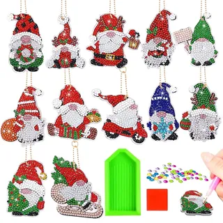 12 Stück Diamond Painting Weihnachten Anhänger, 5D DIY Diamant Malerei Schlüsselanhänger, Doppelseitige Weihnachten Diamant Malerei Schlüsselbund für Kinder Erwachsene, DIY Kit Weihnachtsbaum Deko