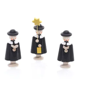 Erzgebirgische Holzwaren Thomas Preißler Rudolphs Schatzkiste Tischdeko Kurrendefiguren 3 Figuren Schwarz Höhe ca 5 cm NEU Kurrende Kirche Weihnachten singen Sänger Sternträger Seiffen Erzgebirge Gotteshaus