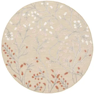 RugVista Garden, In & Outdoor-Teppich, Moderne Teppiche, Ø 150 cm, Rund, Niedriger Stapel, Küche, Diele, Patio, Nur Handwäsche, UV-beständig, Beige/Rosa