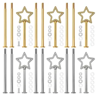 6 Stück Etageren Stangen Set Etageren Stangen Set Etagere Stern-Design Höhenverstellbare Gestelle in Gold und Silber für Obst Süßigkeiten Torten als Etagere zur Möbel Dekoration für Feiern Partys