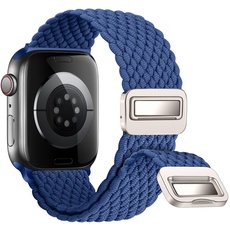 Nepfaivy Geflochtenes Armband Kompatibel mit Apple Watch Armband 40mm 41mm 38mm, Nylon Elastisches Band mit Magnetischer Schnalle für iWatch Series 9/8/SE/7/6/5/4/3/2/1(S, Blau)