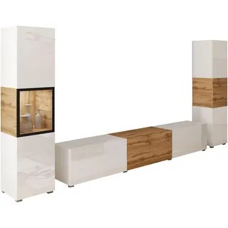 Home Affaire "BERLIN III, Vitrine Türschlag links/rechts wechselbar", Komplett-Set, 3 Stk. tlg., weiß matt, eichefarbe votan, weiß hgl, eichefarbe votan),