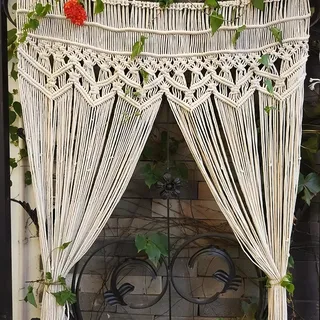 BORDEAG Makramee Vorhang 180x100cm, Boho Türvorhang und Fenstervorhang, Handgewebter Makramee Raumteiler im Bohème-Stil, Vorhang für Türen, Fenster, Wohnzimmer, Schlafzimmer oder Hochzeitsdekoration