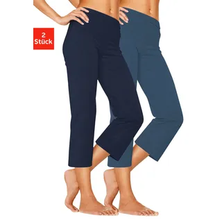 Caprihose, Damen, Gr. 36/38, N-Gr, blau (1x jeans, 1x denim), Single Jersey, Obermaterial: 60% Baumwolle, 35% Polyester, 5% Elasthan, VIVANCE ACTIVE BY LASCANA, unifarben, Basic, eng 3/4-Länge, Hosen Caprihose, mit Gummibund, Loungewear, Topseller