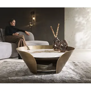 DELIFE Couchtisch Skafi 100x40 cm Keramik Minas Melange Metallic Gold - Gold, Weiß