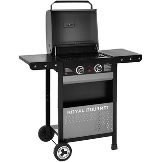 Royal Gourmet 2-Brenner Gasgrill 5 kW Grillwagen mit klappbaren Seitenablagen, Ablagekorb, Outdoor Gasgrill für Balkon, Terrasse, Garten und Camping, Grau