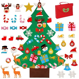 OurWarm DIY Filz Weihnachtsbaum für Kinder, 91 cm Weihnachtsbaum mit 30 Stück Glitzer-Ornamente für Kinder, Weihnachtsgeschenke, Weihnachtsdekoration, Tür-Wandbehang, Dekorationen