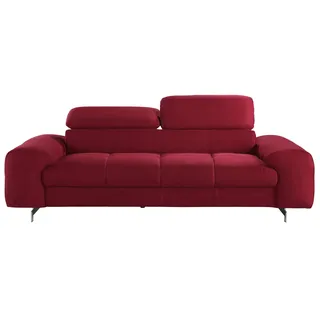 3-Sitzer COTTA "Chef", rot, B:232cm H:72cm T:105cm, Luxus-Microfaser (100% Polyester);Softlux-Kunstleder;Leder Pampas (echtes Rindsleder)), Rückseite mit Spannstoff bezogen, Sofas, 3-Sitzer, Big-Sofa mit Kopfteilverstellung, edle Metallkufen