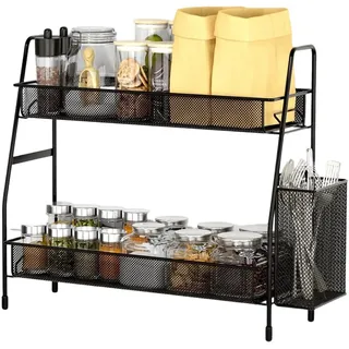 Zinueen 2 Etagen Gewürzregal Stehend, Metall Gewürzständer Küchenregal Arbeitsplatte, Küchenregal Stehend, Badezimmer Organizer, Kaffeebar Regal, für Küche, Bad, Büro