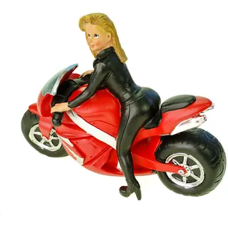 Spardose sexy Motorradgirl 21 cm Poly bunt Sparschwein Bike Motorrad - Bunt