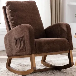 Shally Dogan Schaukelstuhl, Braun, aus Stoff, Gestell aus Holz, Relax-Stuhl