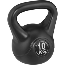 Bild Kettlebell 10 kg, Kugelhantel Kunststoff, Fitness Workout, Schwunghantel, Damen & Herren, Rundgewicht, schwarz