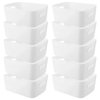 YAYODS 10 Stück Aufbewahrungsboxen Kunststoff - 25 x 16 x 10 cm Weiß Aufbewahrung Organizer mit Griffen - Stapelbare Körbe Boxen Aufbewahrung für Küche, Badezimmer, Schrank, Büro, Kosmetik