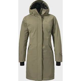 Parka SCHÖFFEL "Ins Coat Style Gregale WMS", Damen, Gr. 36, braun (4725, braun), Oberstoff: Aussenseite: 100% Polyester. (Membran: Thermoplastisches Polyurethan). Futter: 100% Polyester. Wattierung: 100% Polyester, regular fit, hoch geschlossener Ausschnitt, Jacken Parka