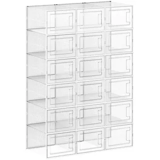 Hansiro Schuhbox Schuhorganizer 18Er-Set , Weiß , Kunststoff , 24.5x18x31 cm , Garderobe, Schuhaufbewahrung