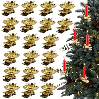 20 Stück Baumkerzenhalter Clip Mini Gold Kerzenhalter für Weihnachtsbaum, Kerzenständer Metall Vintage Kerzenhalter für Hochzeit, Geburtstag, Feier, Party, Weihnachten Dekoration