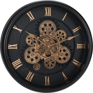 Runde dekorative Wanduhr 38cm Schwarz mit Drehmechanismus - Schwarz, Kupfer