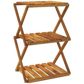 vidaXL Klappregal, Schuhregal mit 3 Böden, Standregal für Wohnzimmer Küche Flur Bad Balkon, Faltregal Badezimmerregal Bücherregal, Braun Massivholz Akazie