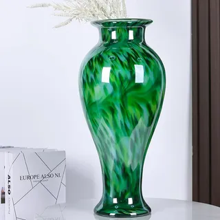 50,8 cm hohe grüne Glasvase, mundgeblasen, große Bodenglasvase, Heimdekoration, hübsche moderne dunkelgrüne Blumenvasen, Jarrones Grandes para Sala Elegantes, große Vasen für Wohnzimmer