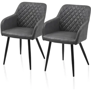 TUKAILAI Esszimmerstühle 2er Set aus Kunstleder, Modern Küchenstuhl Polsterstuhl Wohnzimmerstuhl Sessel mit Armlehnen Rückenlehne Metallbeinen, für Küche Esszimmer Wohnzimmer Lounge,Dunkelgrau