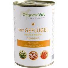 OrganicVet Hund Nassfutter Sensitive Geflügel mit Erbsen und Möhren, 6er Pack (6 x 400 g)