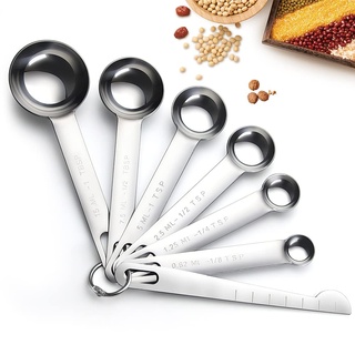 7PCS Messlöffelsets, 1/8 TSP, 1/4 TSP, 1/2 TSP, 1 TSP, 1/2 TBLS & 1 TBLS, Edelstahl Messlöffel mit Messlinealen zum Abmessen von trockenen flüssigen Zutaten Backen Kochen