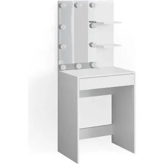 Vicco Schminktisch Isabelle, 60 cm mit LED Beleuchtung, Weiß - Weiß