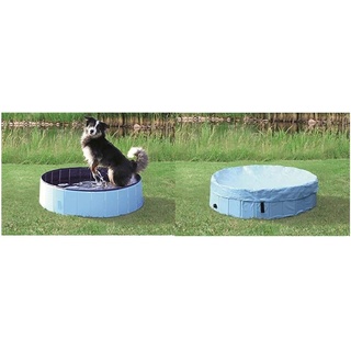 Trixie 39483 Hundepool, ø 160 × 30 cm, hellblau/blau + Abdeckung für Hundepool # 39483, ø 160 cm, hellblau