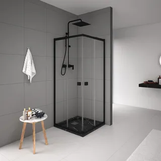 baliv Duschkabine DUK-90.12E 77-90 cm Schwarz Matt