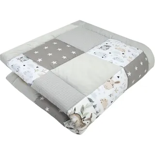 Medi Partners Krabbeldecke für Baby Spielmatte 100% Baumwolle Krabbelmatte - 120x120cm Krabbeldeck Dick Weich Decke Laufgittereinlage Babydecke Minky Waffel Spielbogen (Hirsch in Blättern)