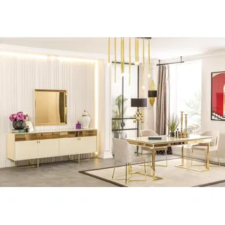 Stylish Gold Dining Set bequeme Stühle Tisch Küche Holzmöbel Luxusmöbel