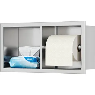 Neohomee Unterputz-Toilettenpapierhalter 304 Edelstahl Duschnische mit Ablage, Klopapierhalter mit Aufbewahrung für Badezimmer, 34 x 18 x 10cm