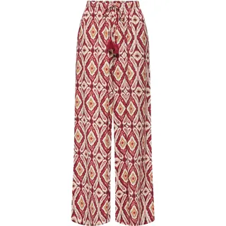 Schlupfhose ONLY "ONLGINI MIKASI WIDE PULL UP PANT WVN", Damen, Gr. M (38), Länge 32, rot (brick rot aop:abstract squares), Web, Obermaterial: 80% Viskose, 20% Nylon, bedruckt, lang, Hosen Schlupfhose, Viskosemischung